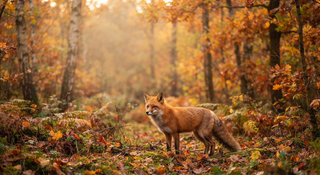 Renard roux dans une forêt automnale, animal symbolique de l’adaptation et de l’équilibre