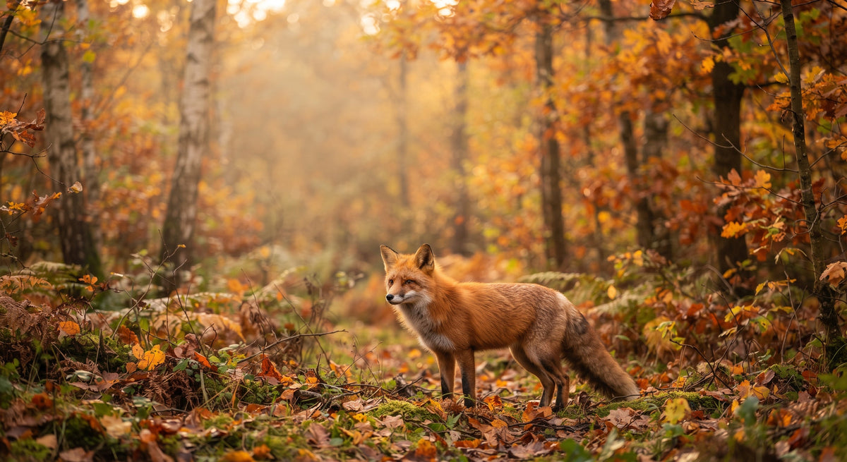 Renard roux dans une forêt automnale, animal symbolique de l’adaptation et de l’équilibre