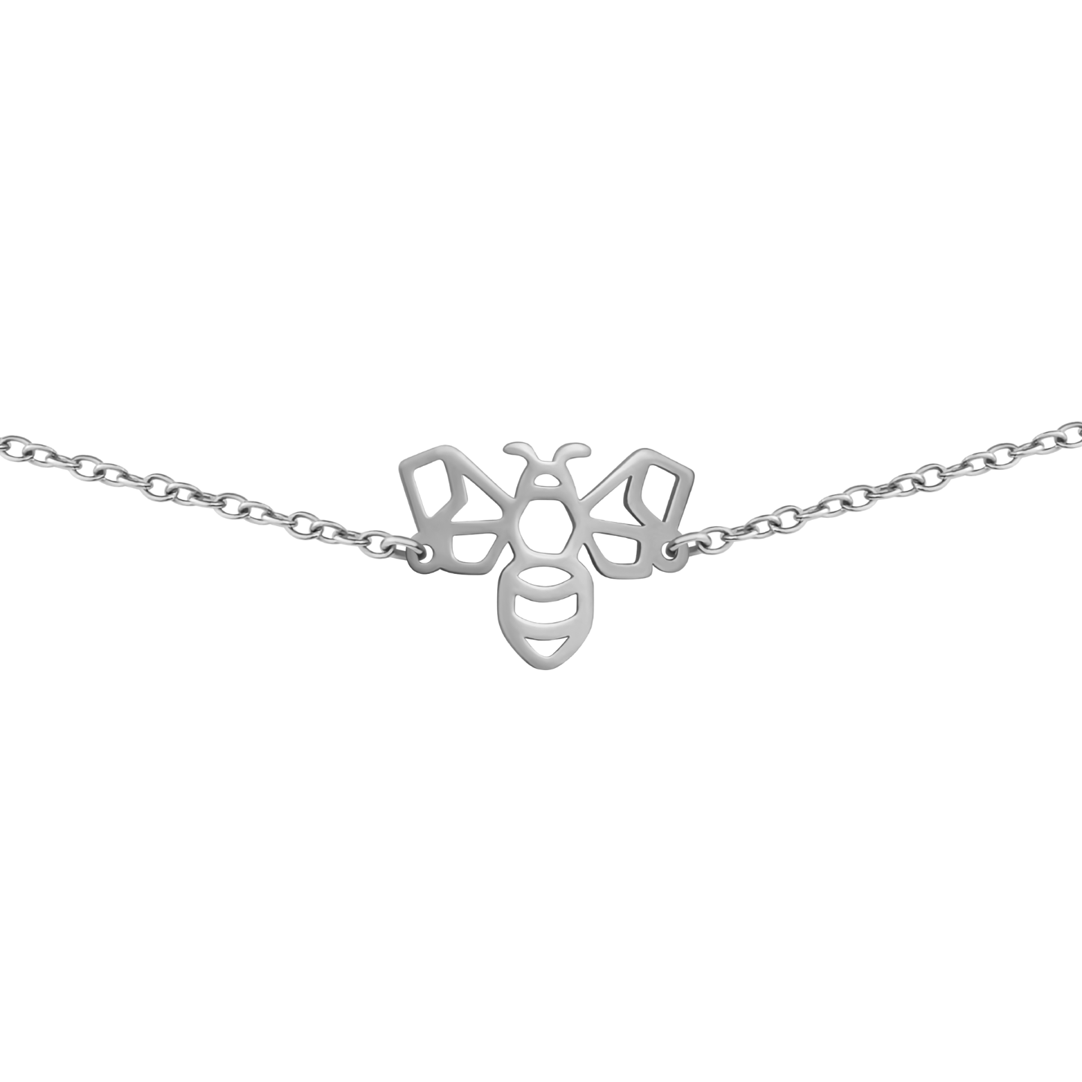 Bracelet animal totem en acier inoxydable argenté avec pendentif abeille style origami géométrique