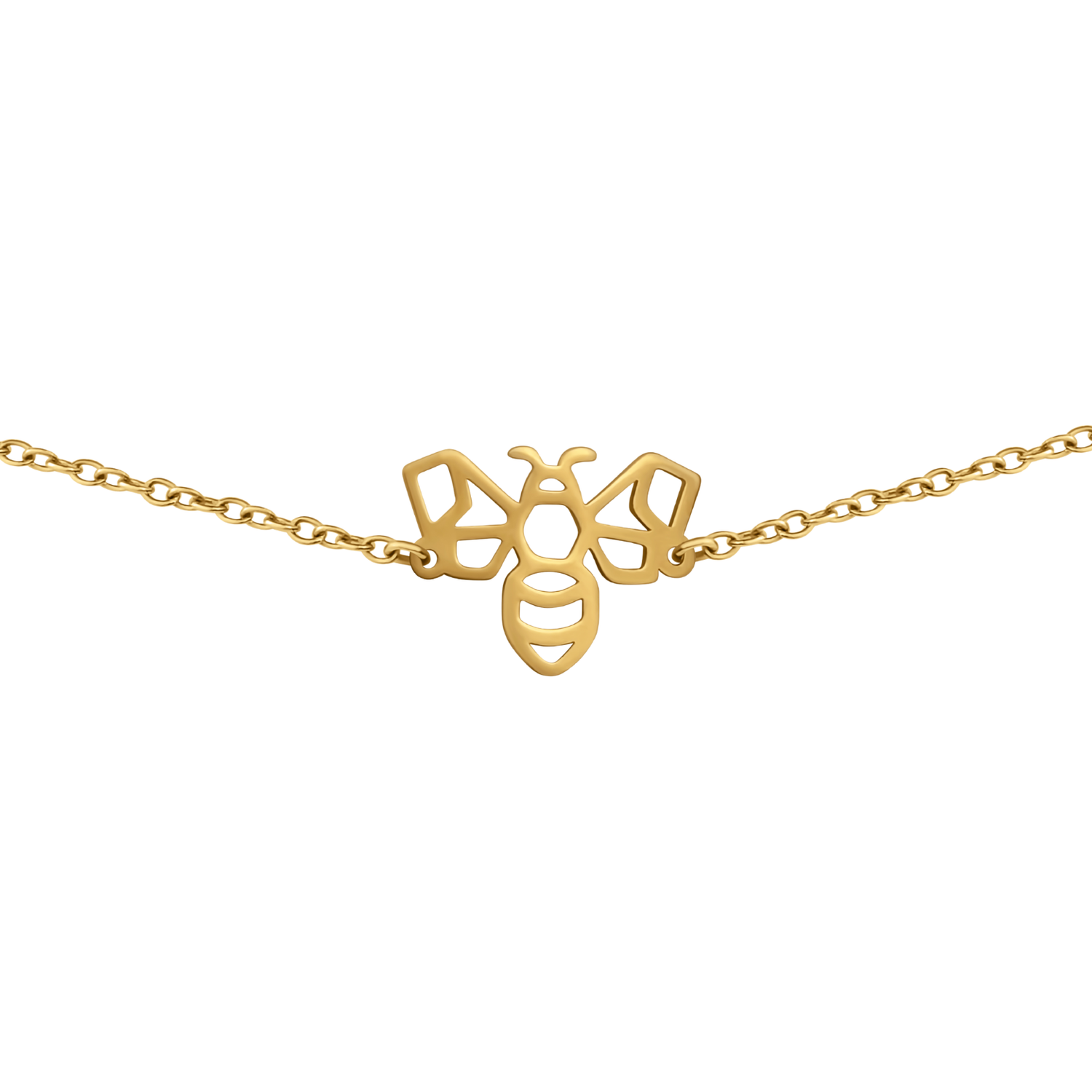 Bracelet animal totem en acier inoxydable doré avec pendentif abeille style origami géométrique