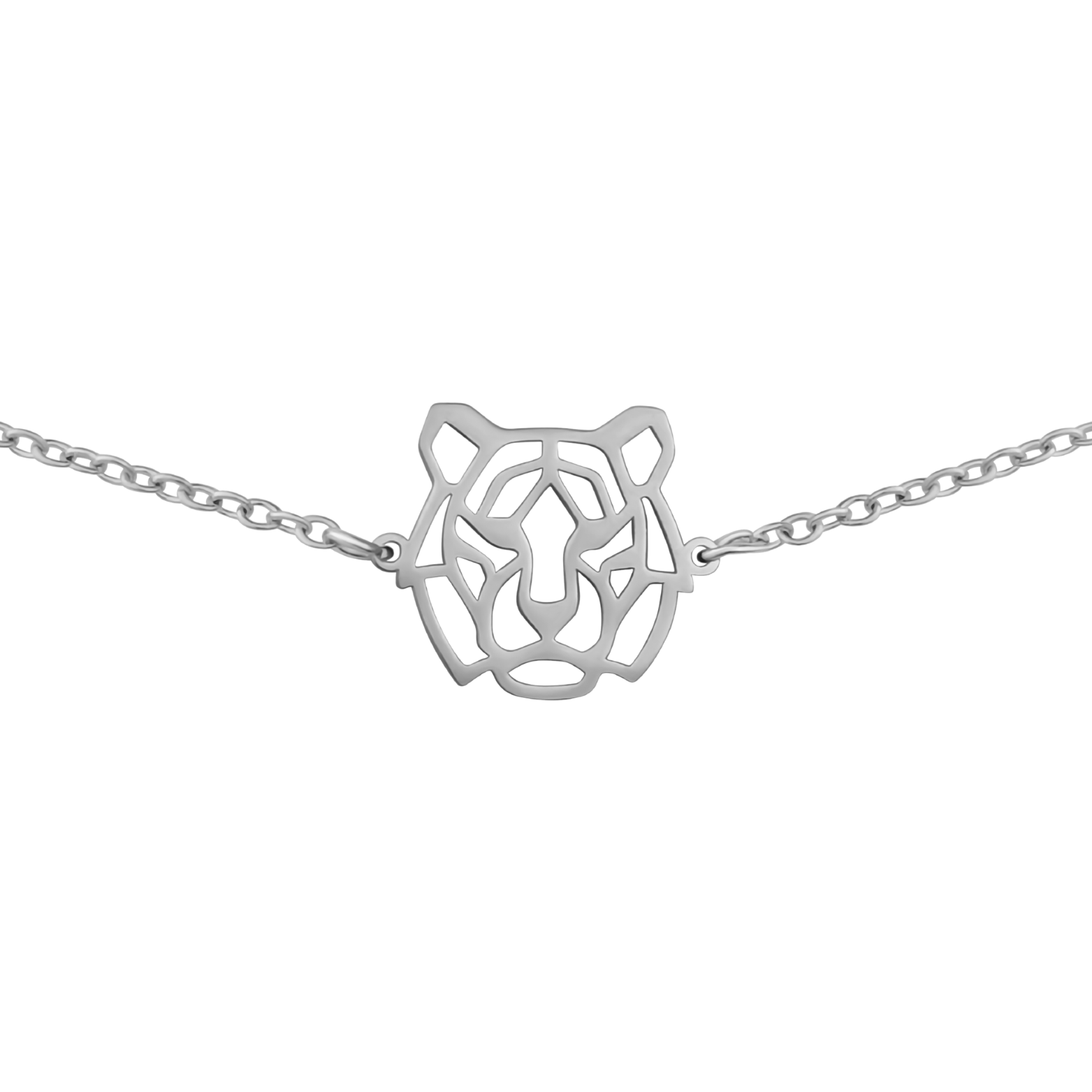 Bracelet animal totem en acier inoxydable argenté avec pendentif tigre style origami géométrique