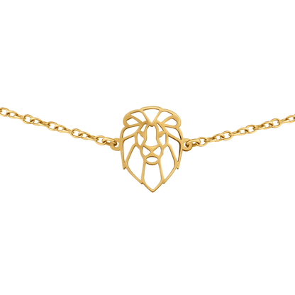 Bracelet animal totem en acier inoxydable doré avec pendentif lion style origami géométrique