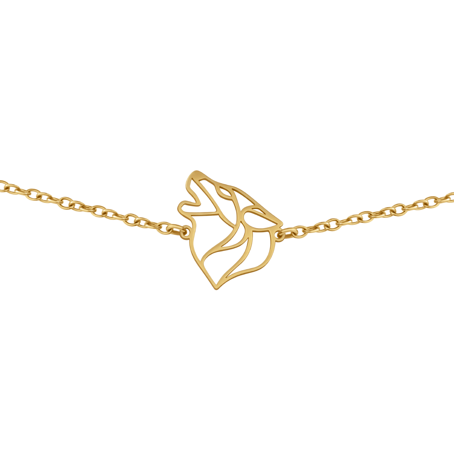 Bracelet animal totem en acier inoxydable doré avec pendentif loup style origami géométrique