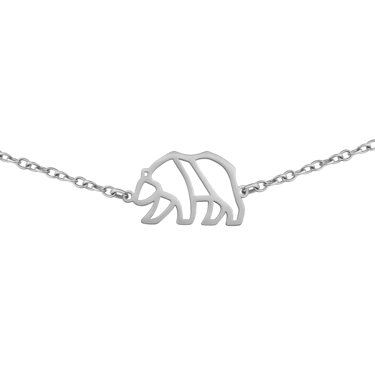 Bracelet animal totem en acier inoxydable argenté avec pendentif ours style origami géométrique