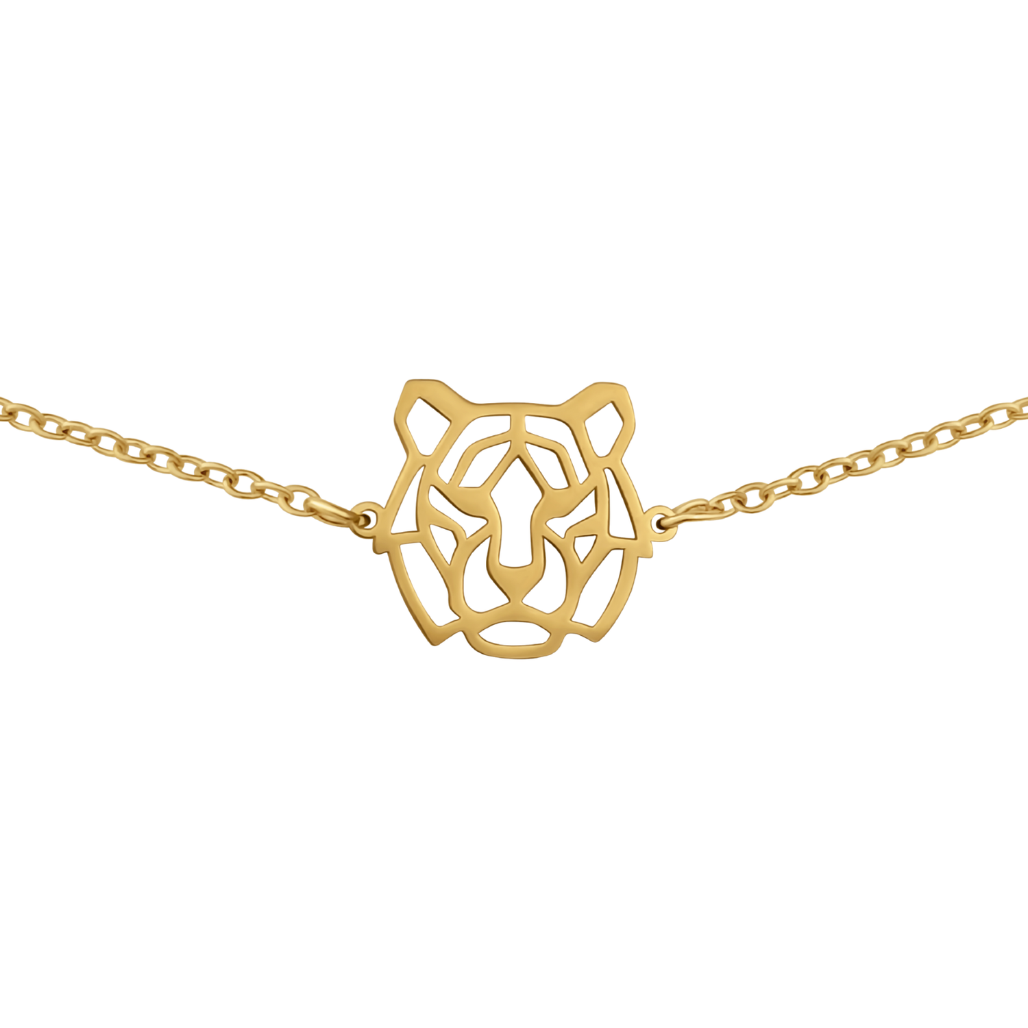 Bracelet totem animal en acier inoxydable doré avec pendentif tigre style origami géométrique