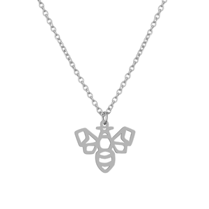 Collier animal totem en acier inoxydable argenté avec pendentif abeille style origami géométrique