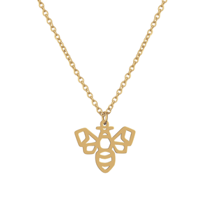 Collier animal totem en acier inoxydable doré avec pendentif abeille style origami géométrique