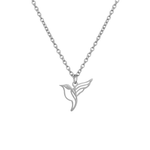 Collier animal totem en acier inoxydable argenté avec pendentif colibri style origami géométrique
