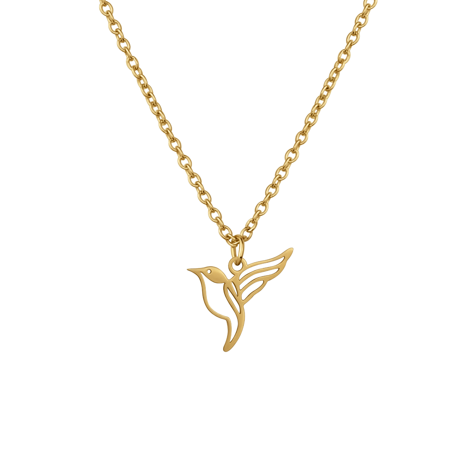 Collier animal totem en acier inoxydable doré avec pendentif colibri style origami géométrique