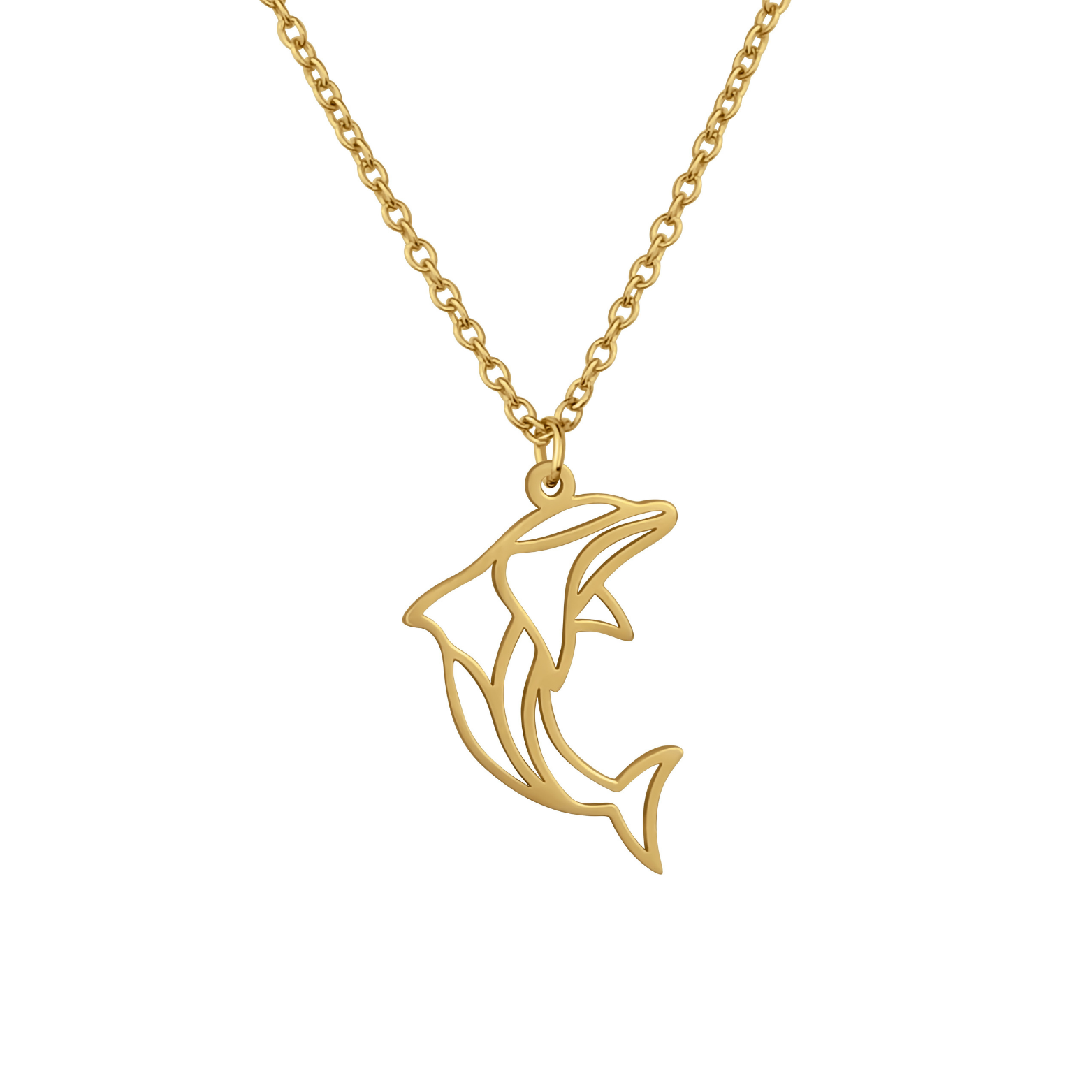 Collier animal totem en acier inoxydable doré avec pendentif dauphin style origami géométrique