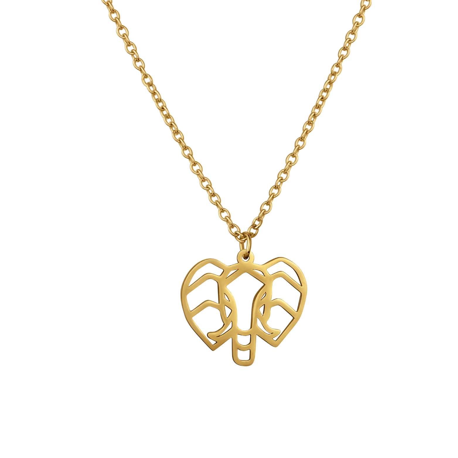 Collier animal totem en acier inoxydable doré avec pendentif éléphant style origami géométrique
