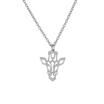 Collier animal totem en acier inoxydable argenté avec pendentif girafe style origami géométrique