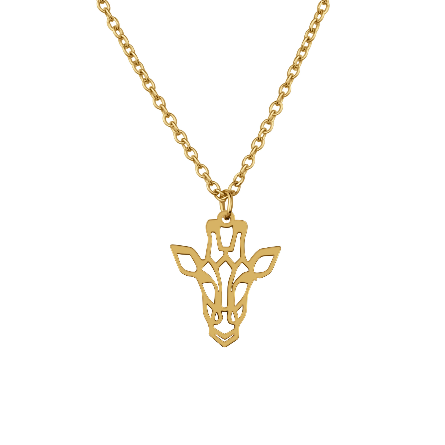 Collier animal totem en acier inoxydable doré avec pendentif girafe style origami géométrique