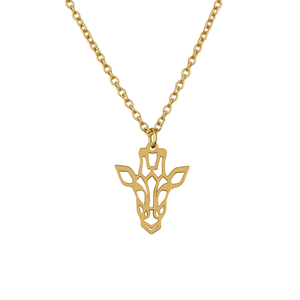 Collier animal totem en acier inoxydable doré avec pendentif girafe style origami géométrique
