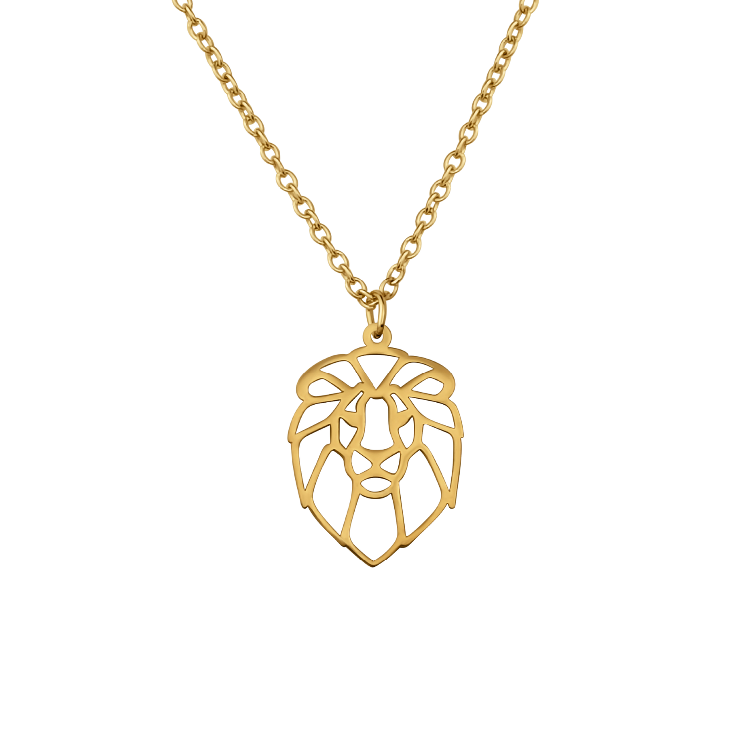 Collier animal totem en acier inoxydable doré avec pendentif lion style origami géométrique