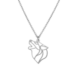 Collier animal totem en acier inoxydable argenté avec pendentif loup style origami géométrique