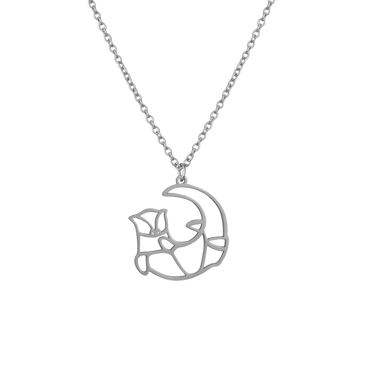 Collier animal totem en acier inoxydable argenté avec pendentif loutre style origami géométrique