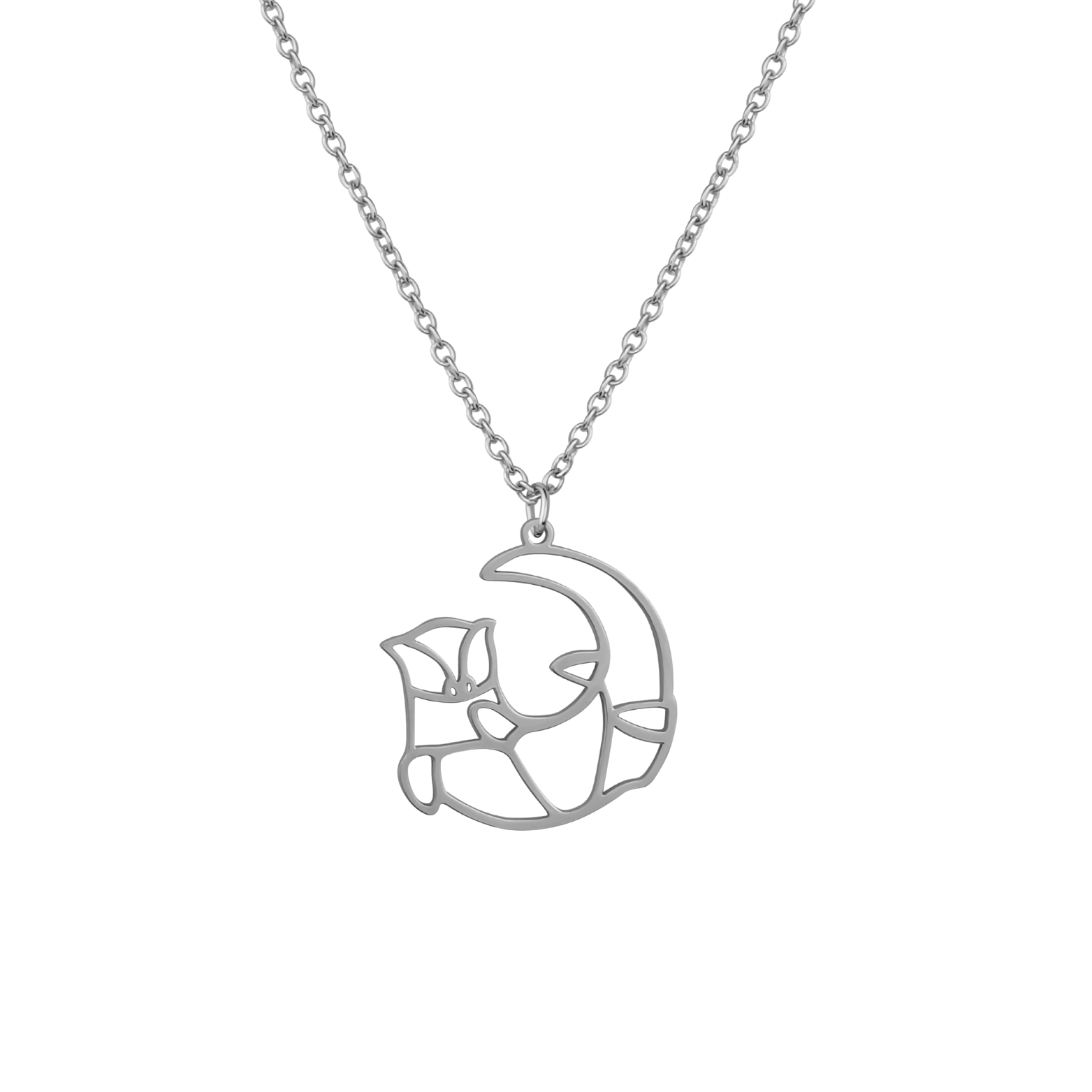 Collier animal totem en acier inoxydable argenté avec pendentif loutre style origami géométrique