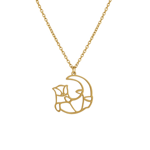 Collier animal totem en acier inoxydable doré avec pendentif loutre style origami géométrique