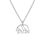 Collier animal totem en acier inoxydable argenté avec pendentif ours style origami géométrique