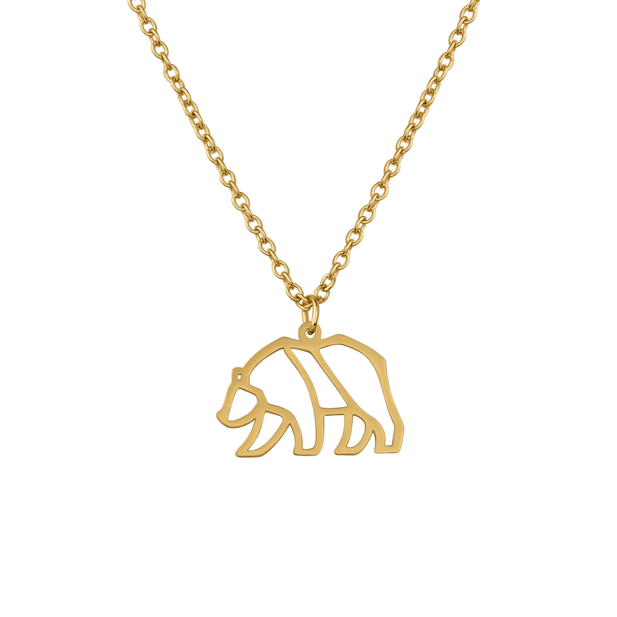 Collier animal totem en acier inoxydable doré avec pendentif ours style origami géométrique