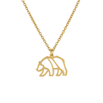 Collier animal totem en acier inoxydable doré avec pendentif ours style origami géométrique