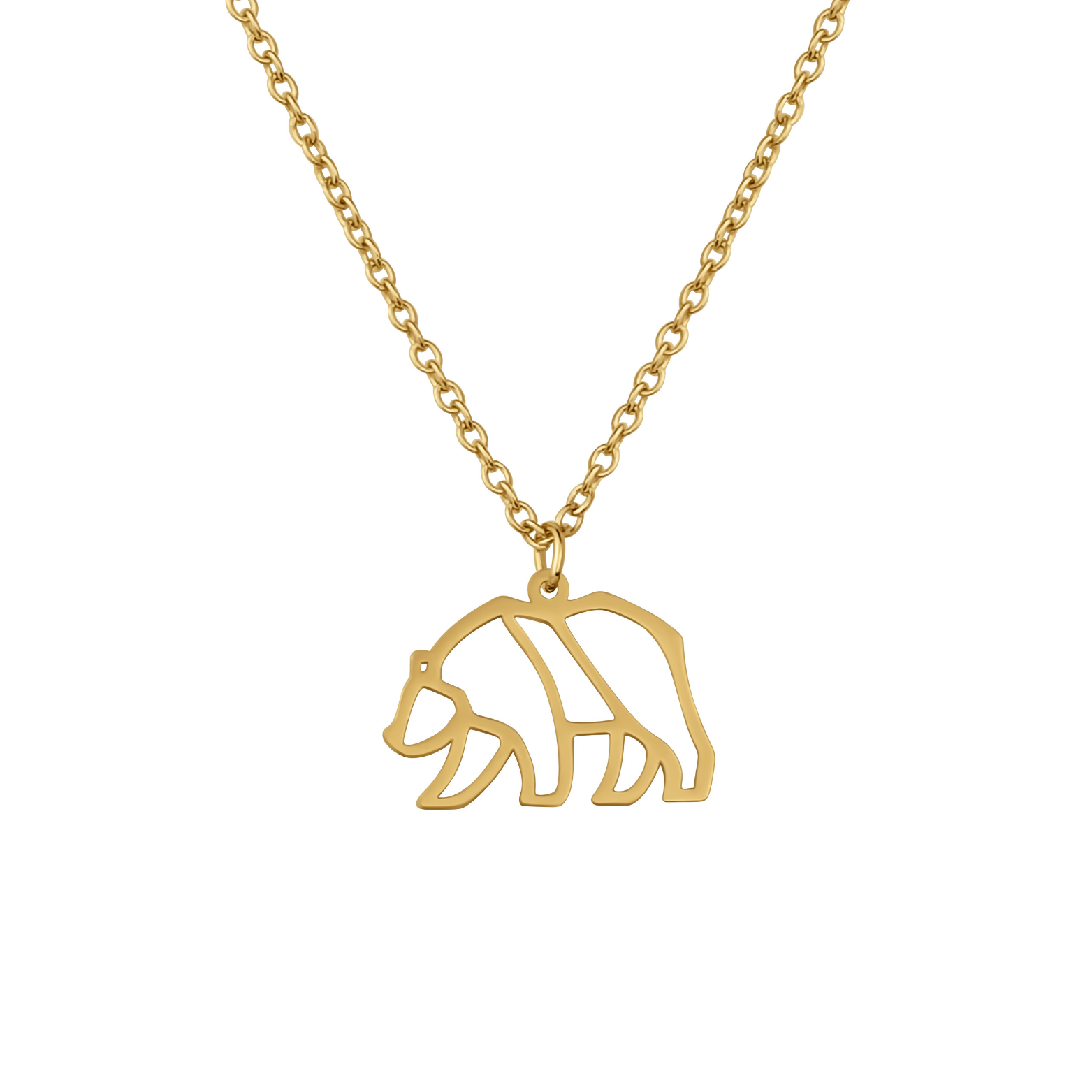 Collier animal totem en acier inoxydable doré avec pendentif ours style origami géométrique