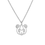 Collier animal totem en acier inoxydable argenté avec pendentif panda style origami géométrique