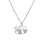 Collier animal totem en acier inoxydable argenté avec pendentif panda roux style origami géométrique