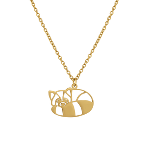 Collier animal totem en acier inoxydable doré avec pendentif panda roux style origami géométrique