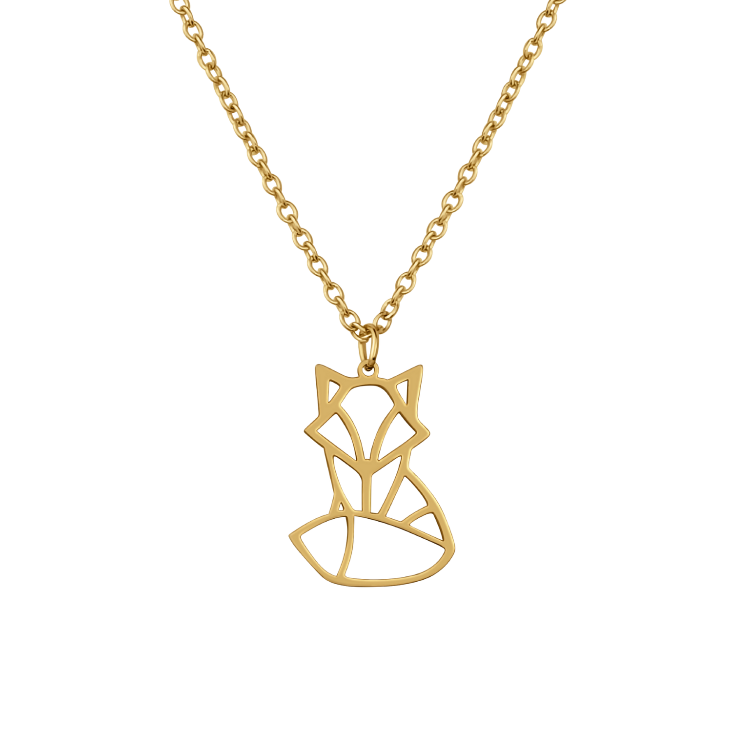 Collier animal totem en acier inoxydable doré avec pendentif renard style origami géométrique