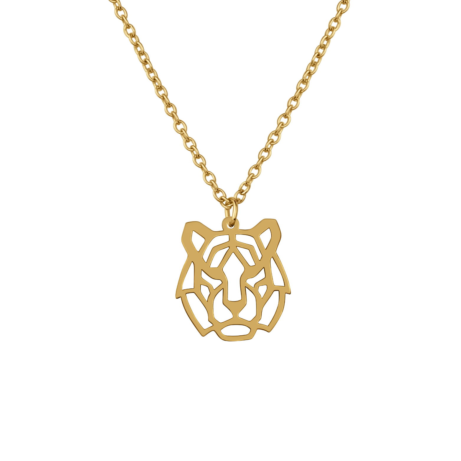 Collier animal totem en acier inoxydable doré avec pendentif tigre style origami géométrique