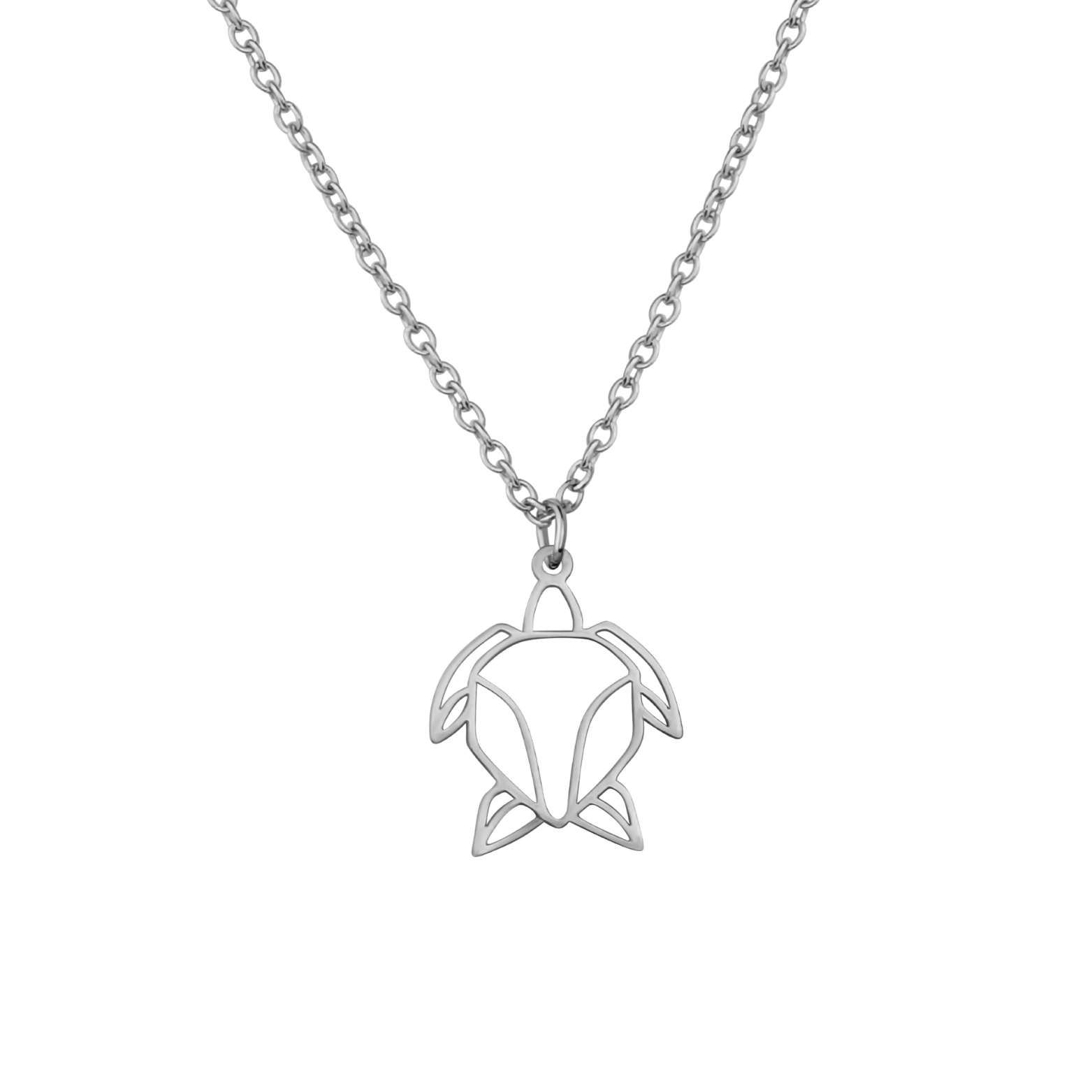 Collier animal totem en acier inoxydable argenté avec pendentif tortue style origami géométrique
