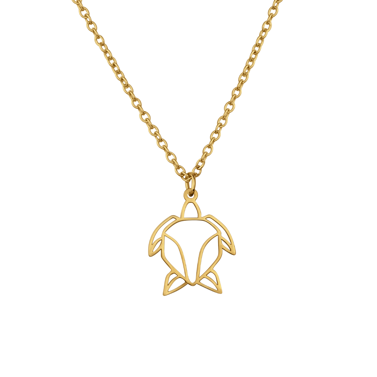 Collier animal totem en acier inoxydable doré avec pendentif tortue style origami géométrique