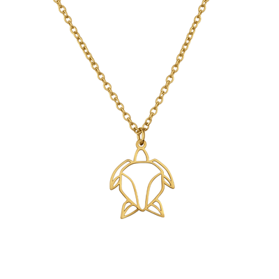 Collier animal totem en acier inoxydable doré avec pendentif tortue style origami géométrique