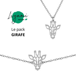 Parure bijoux animal totem : collier et bracelet girafe en acier inoxydable argenté style origami géométrique