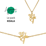 Parure bijoux animal totem : collier et bracelet koala en acier inoxydable doré style origami géométrique