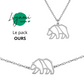 Parure bijoux animal totem : collier et bracelet ours en acier inoxydable argenté style origami géométrique