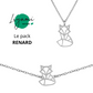 Parure bijoux animal totem : collier et bracelet renard en acier inoxydable argenté style origami géométrique