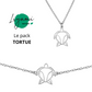 Parure bijoux animal totem : collier et bracelet tortue en acier inoxydable argenté style origami géométrique