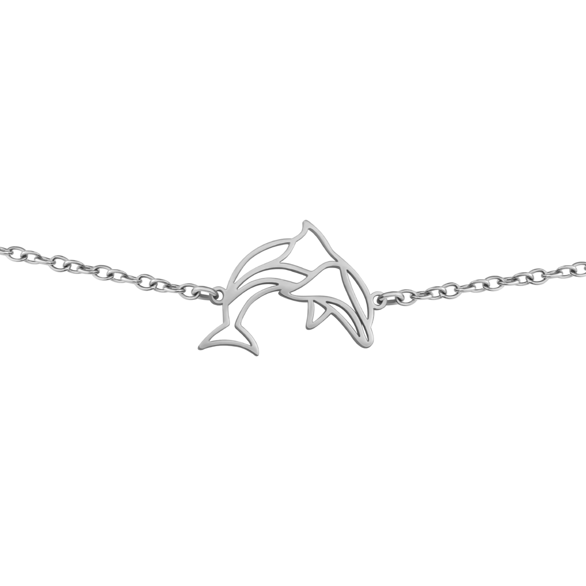Bracelet animal totem en acier inoxydable argenté avec pendentif dauphin style origami géométrique