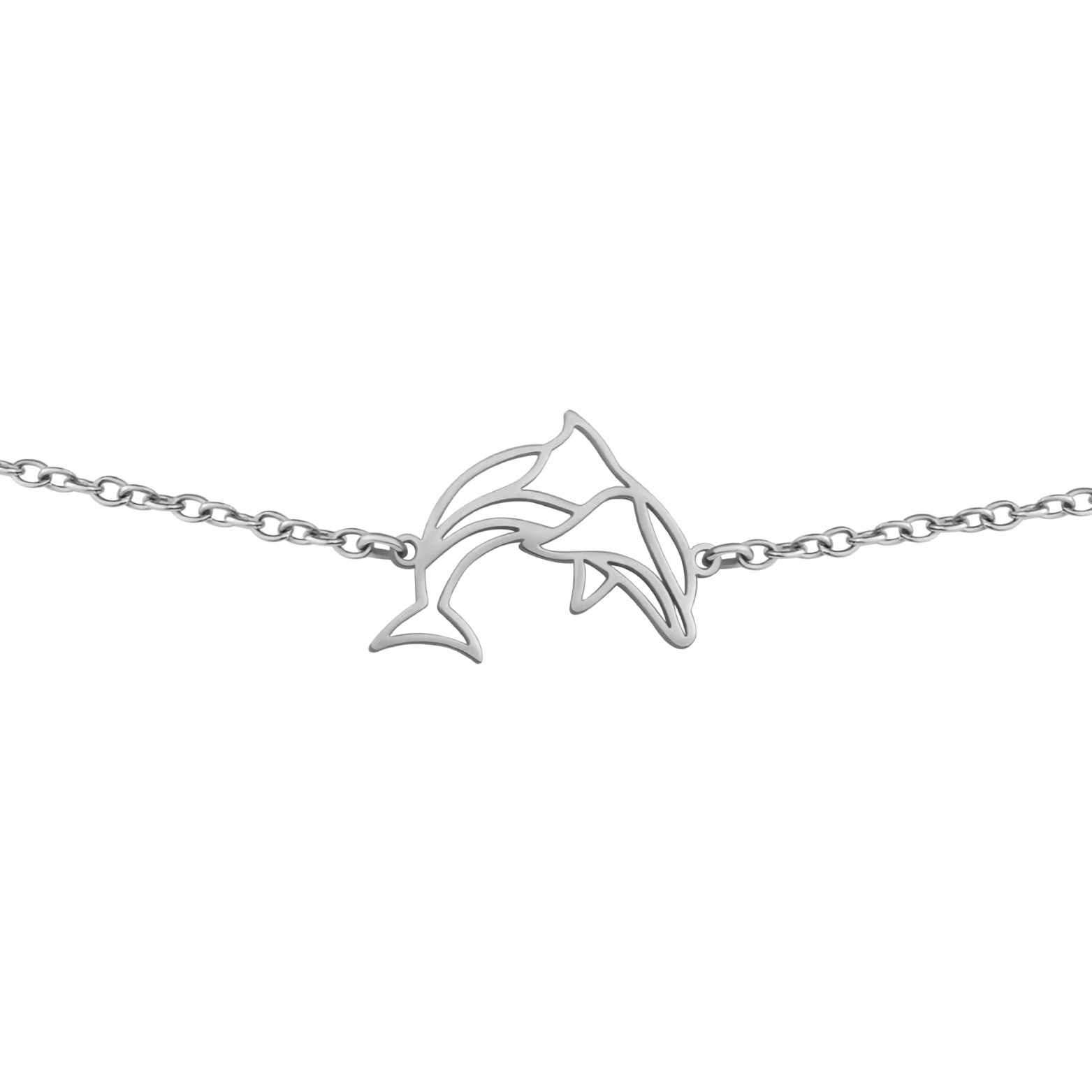 Bracelet animal totem en acier inoxydable argenté avec pendentif dauphin style origami géométrique